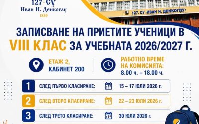 Записване на приетите ученици в 8. клас